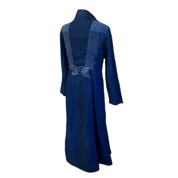 Vintage Styleworks Denim Duster Blue Embroidered Lace Long Jacket Sz 12 Boho - Picture 5 of 16